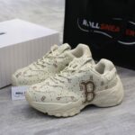 Giày MLB BigBall Chunky Saffiano Diamond Monogram Boston Red Sox Beige Like Auth