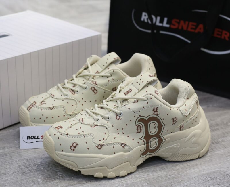 Giày MLB BigBall Chunky Saffiano Diamond Monogram Boston Red Sox Beige Like Auth
