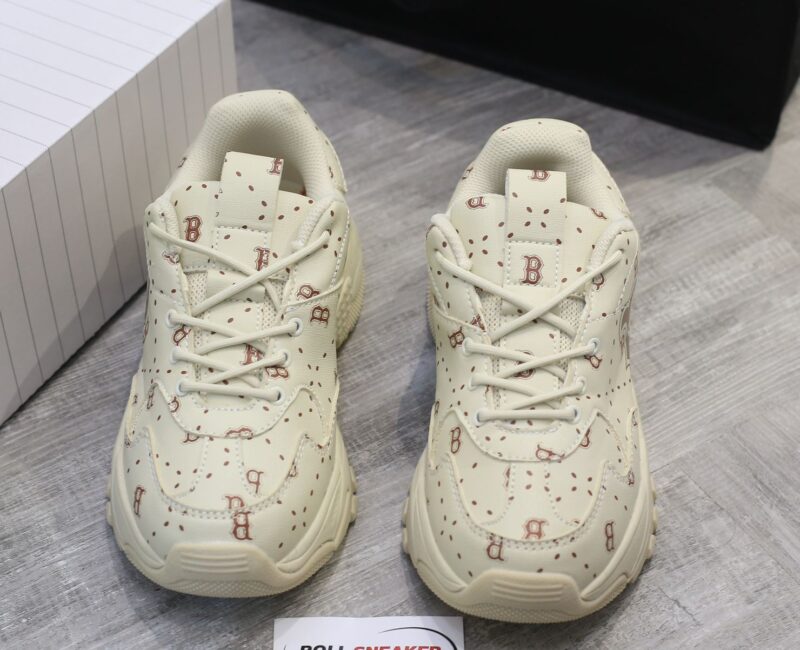 Giày MLB BigBall Chunky Saffiano Diamond Monogram Boston Red Sox Beige Like Auth