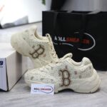 Giày MLB BigBall Chunky Saffiano Diamond Monogram Boston Red Sox Beige Like Auth