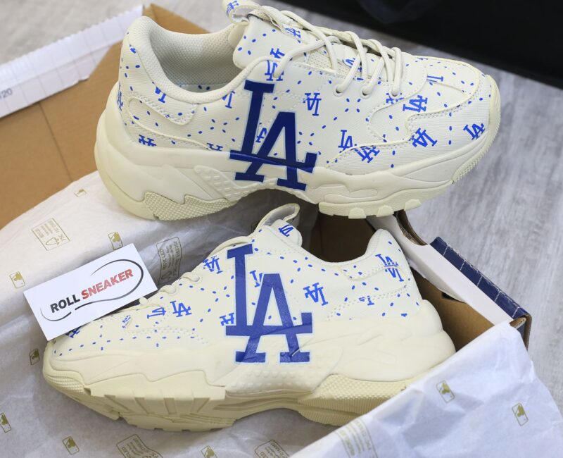 Giày MLB BigBall Chunky Saffiano Diamond Monogram LA Dodgers Ivory Like Auth