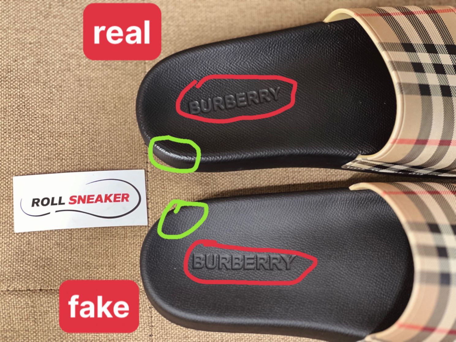 Phần font chữ của Dép Burberry Auth và Like Auth nếu nhìn kỹ sẽ thấy sự khác biệt.