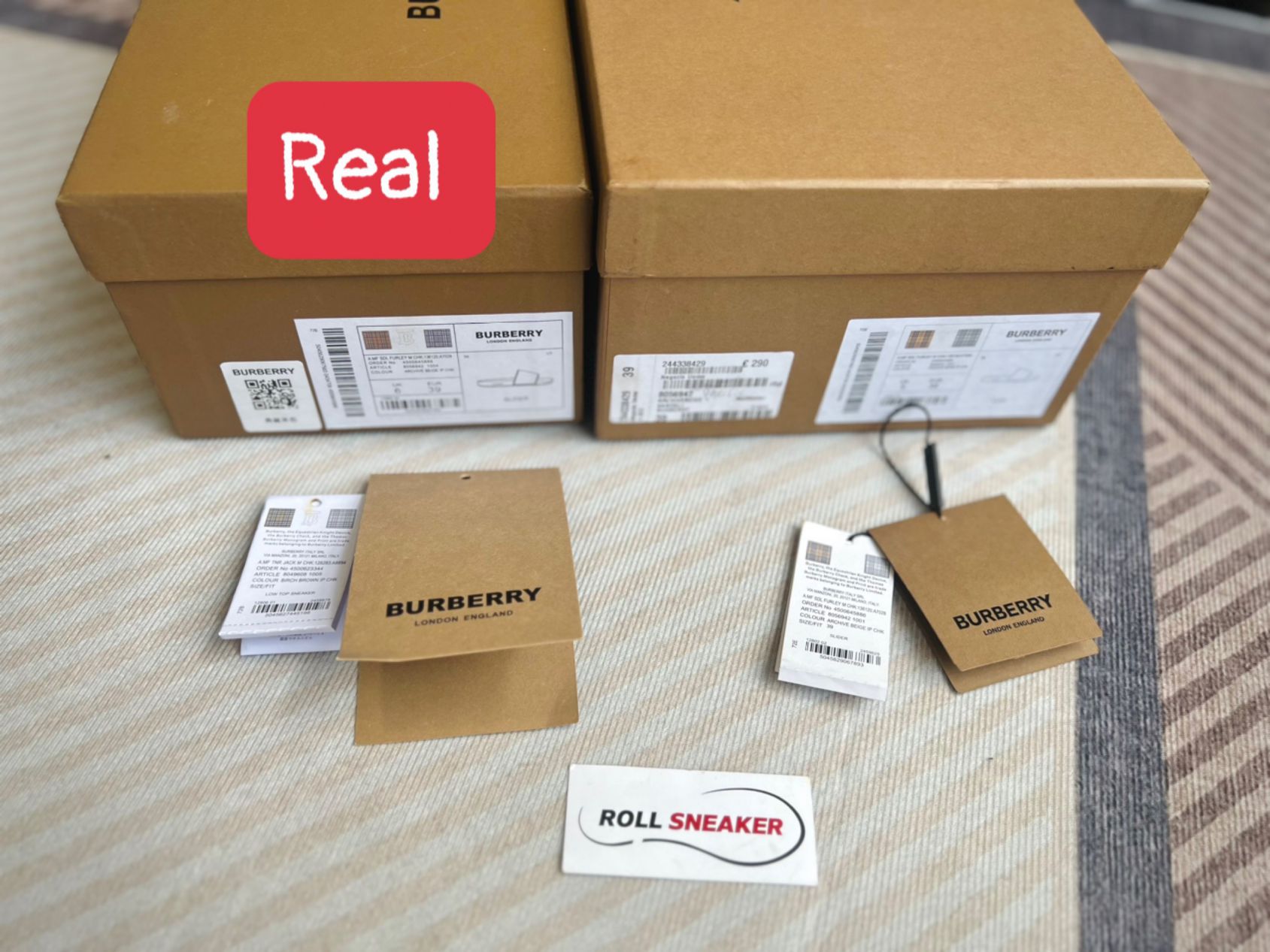 Màu sắc của box và kích thước tag đi kèm khác nhau rõ rệt