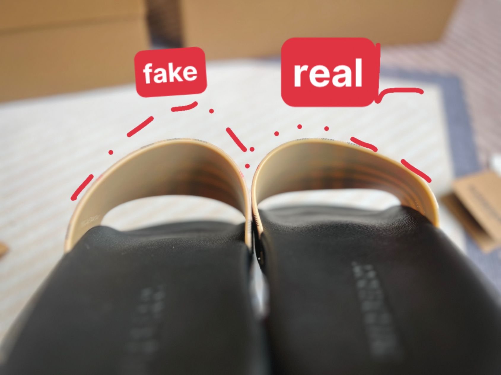 Quai dép burberry khác nhau ở 2 phiên bản auth và like auth