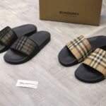 Dép Nam Burberry Check Cotton and Mesh Slides