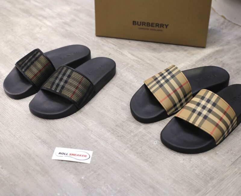 Dép Nam Burberry Check Cotton and Mesh Slides