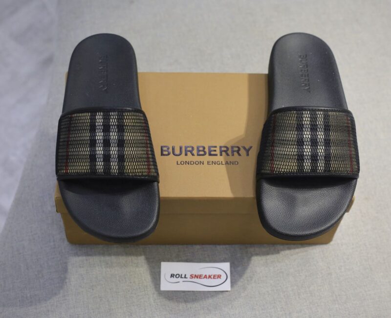 Dép Nam Burberry Check Cotton and Mesh Slides