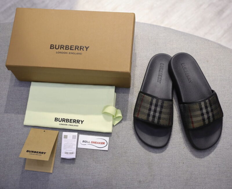 Dép Nam Burberry Check Cotton and Mesh Slides