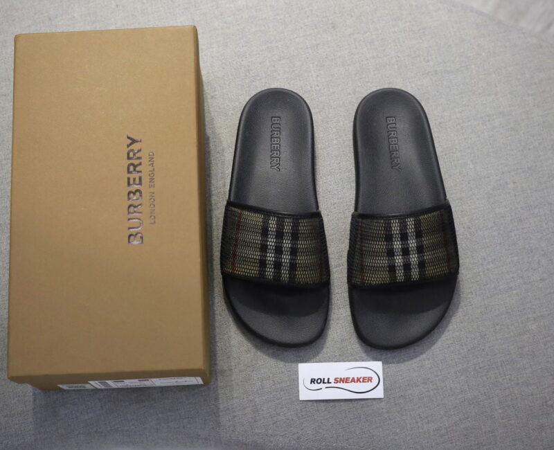 Dép Nam Burberry Check Cotton and Mesh Slides