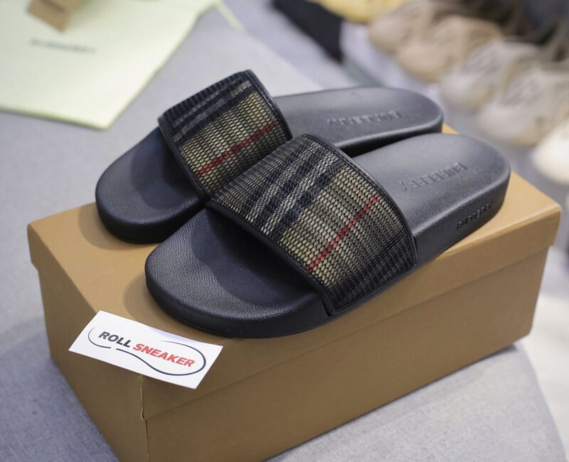 Dép Nam Burberry Check Cotton and Mesh Slides