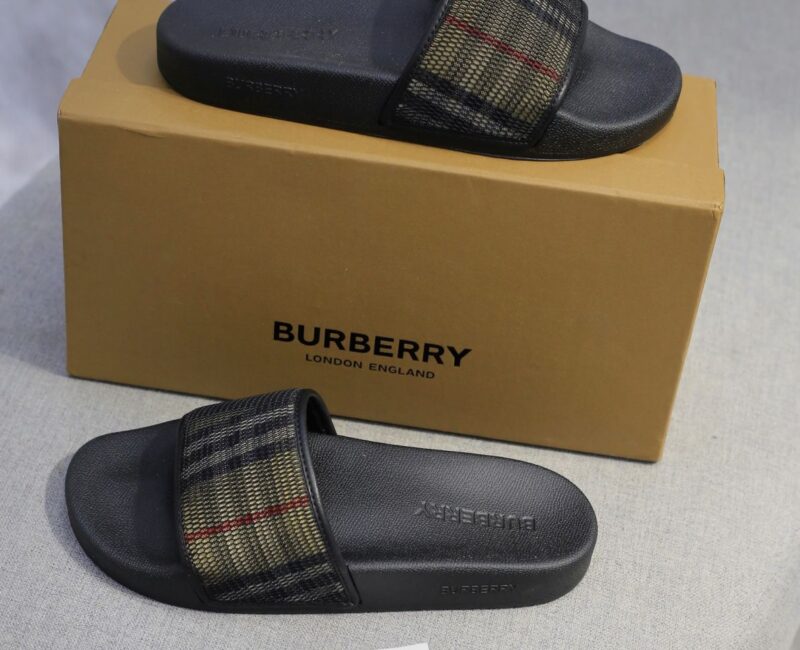 Dép Nam Burberry Check Cotton and Mesh Slides