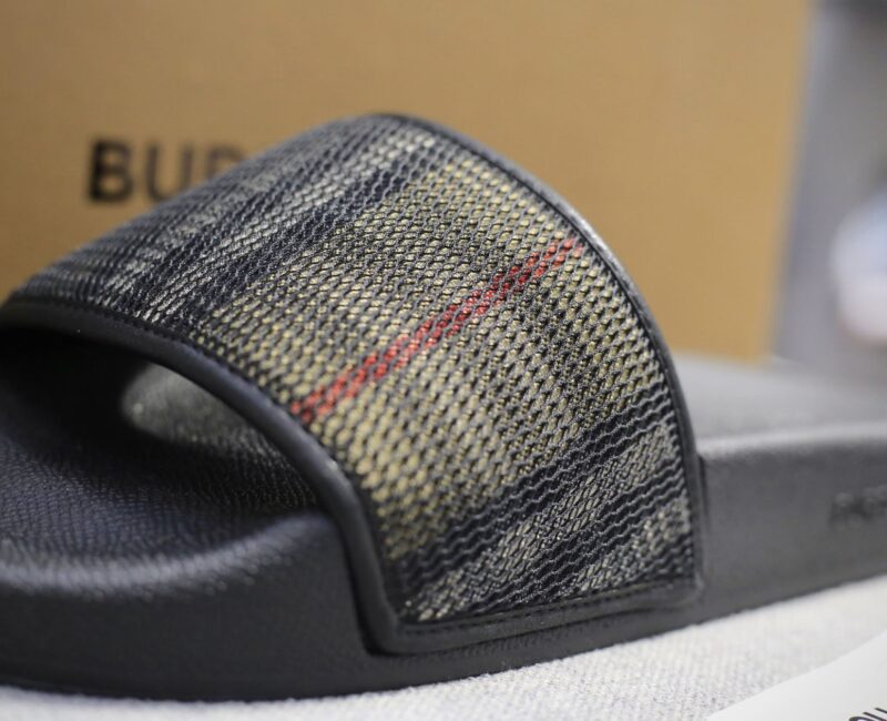 Dép Nam Burberry Check Cotton and Mesh Slides