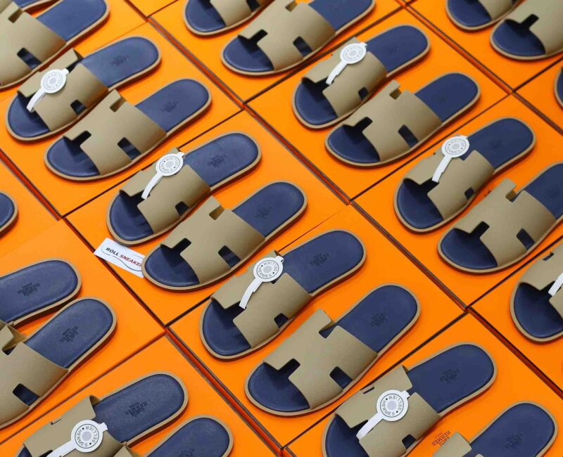 Dép Hermes Blanc Gomme da Epsom Lót Đế Celestial Blue