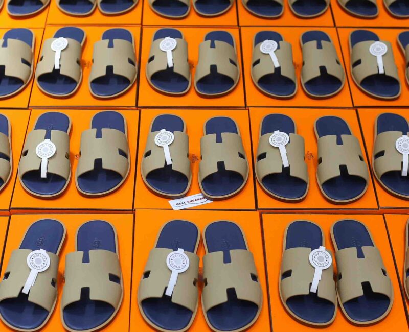 Dép Hermes Blanc Gomme da Epsom Lót Đế Celestial Blue