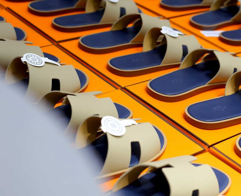 Dép Hermes Blanc Gomme da Epsom Lót Đế Celestial Blue