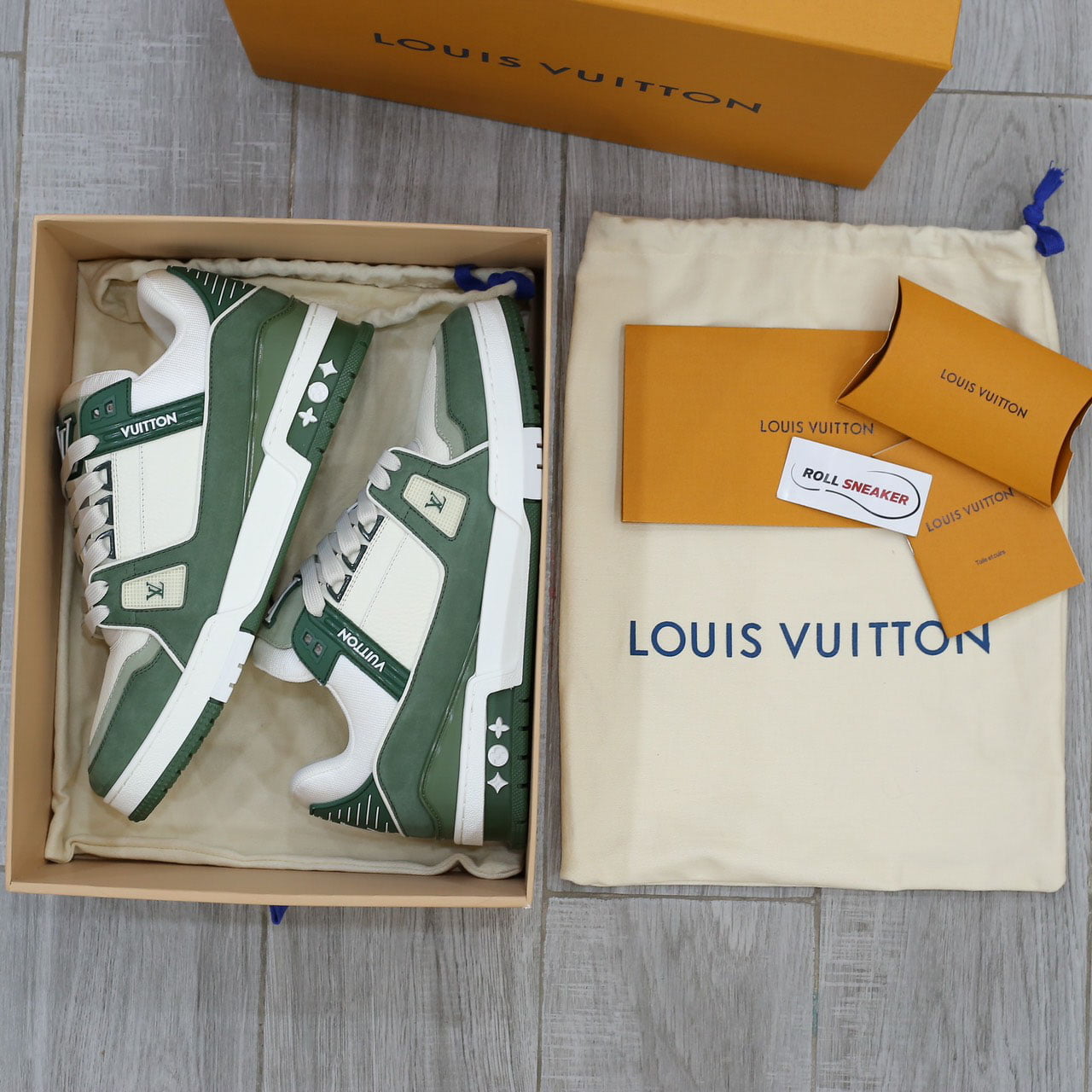 Giày Louis Vuitton LV Trainer Kaki Trơn 2023 Best Quality