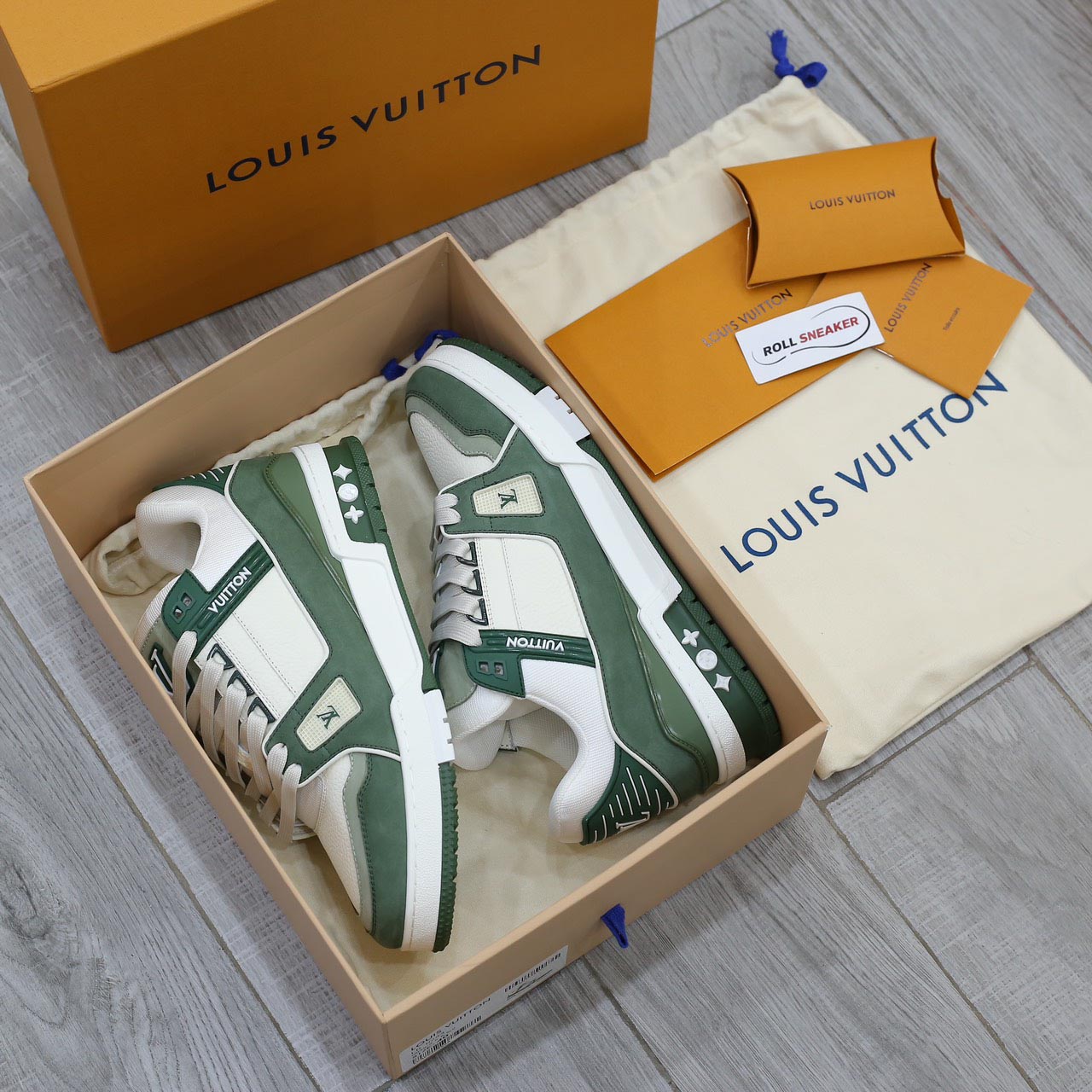 Giày Louis Vuitton LV Trainer Kaki Trơn 2023 Best Quality