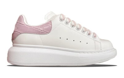 Giày Alexander Mcqueen Trắng Gót Hồng Vân Cá Sấu Like Auth