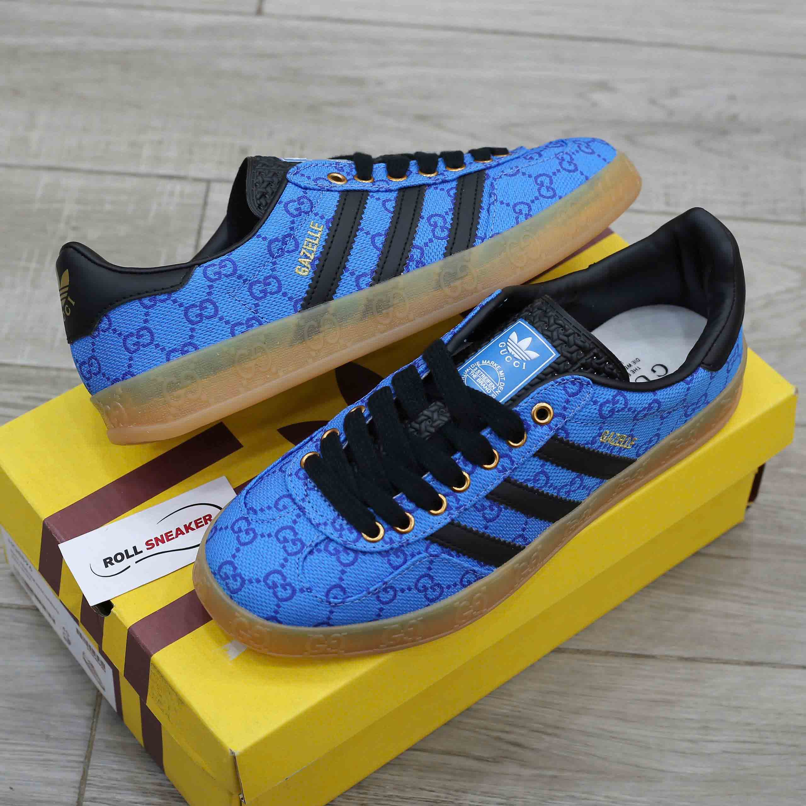 Adidas x Gucci Gazelle Blue GG Monogram Like Auth