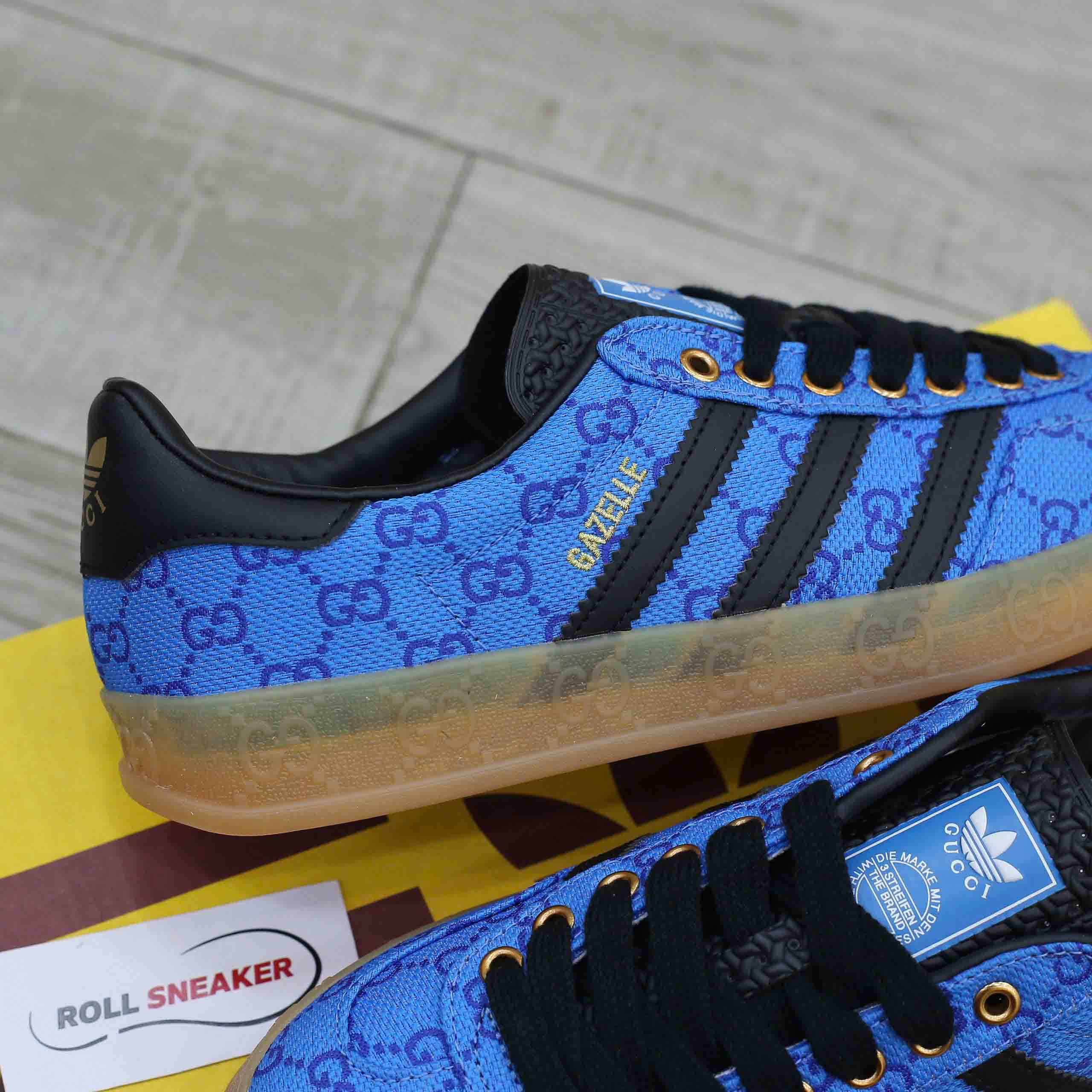Adidas x Gucci Gazelle Blue GG Monogram Like Auth