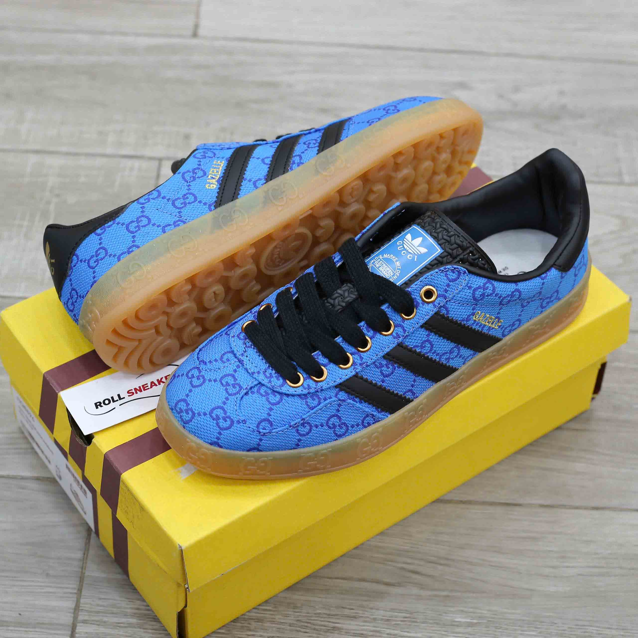 Adidas x Gucci Gazelle Blue GG Monogram Like Auth