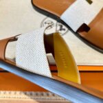 Dép Hermes Nam Canvas Bicolor Nâu Best Quality