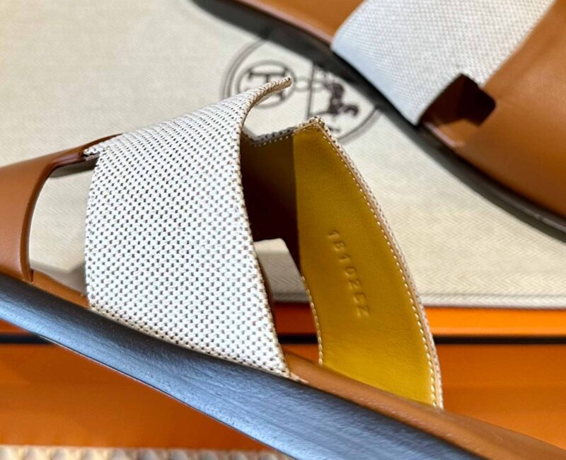 Dép Hermes Nam Canvas Bicolor Nâu Best Quality