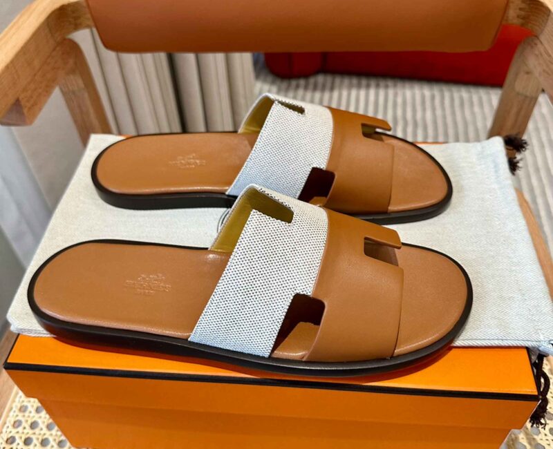 Dép Hermes Nam Canvas Bicolor Nâu Best Quality