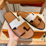 Dép Hermes Nam Canvas Bicolor Nâu Best Quality