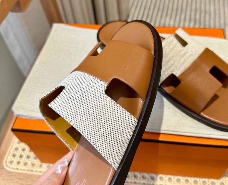 Dép Hermes Nam Canvas Bicolor Nâu Best Quality