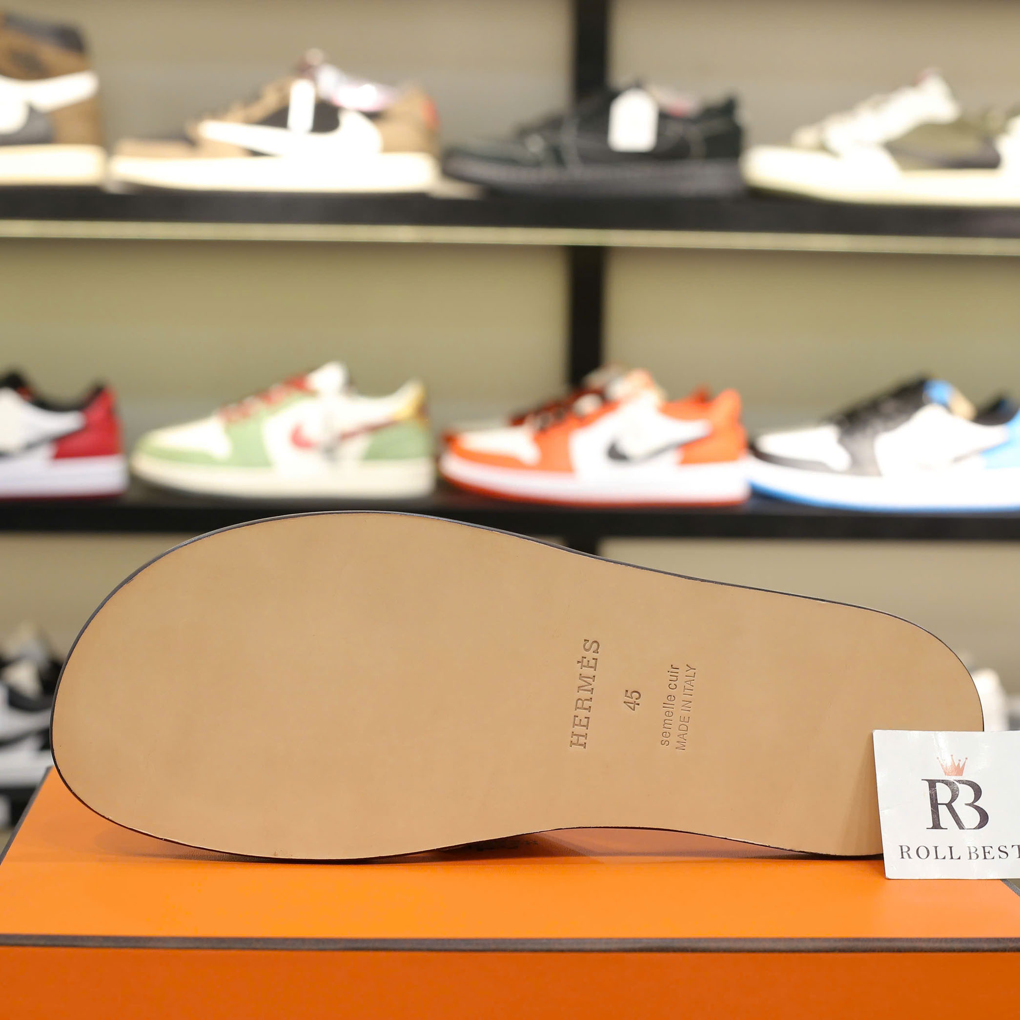 Dép Hermes Nam Canvas Bicolor Nâu Best Quality