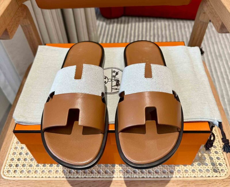 Dép Hermes Nam Canvas Bicolor Nâu Best Quality