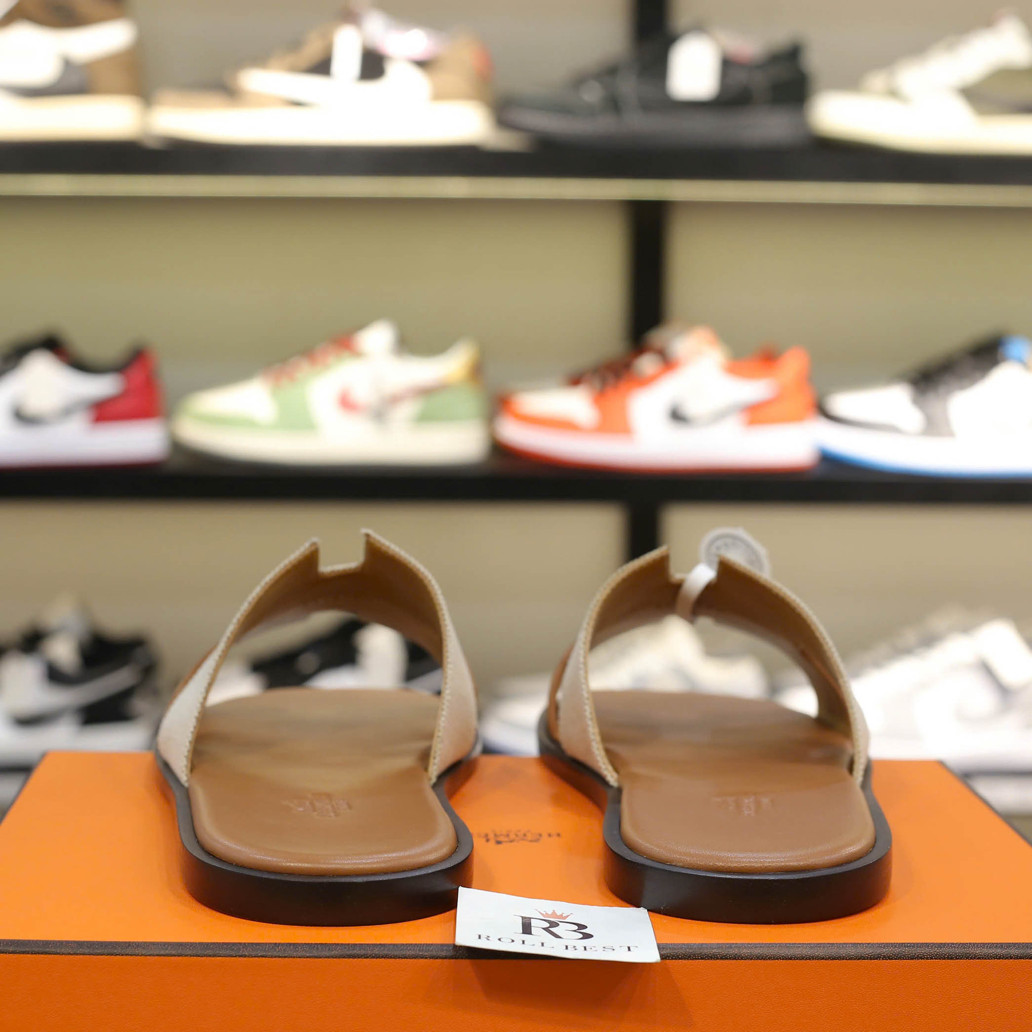 Dép Hermes Nam Canvas Bicolor Nâu Best Quality