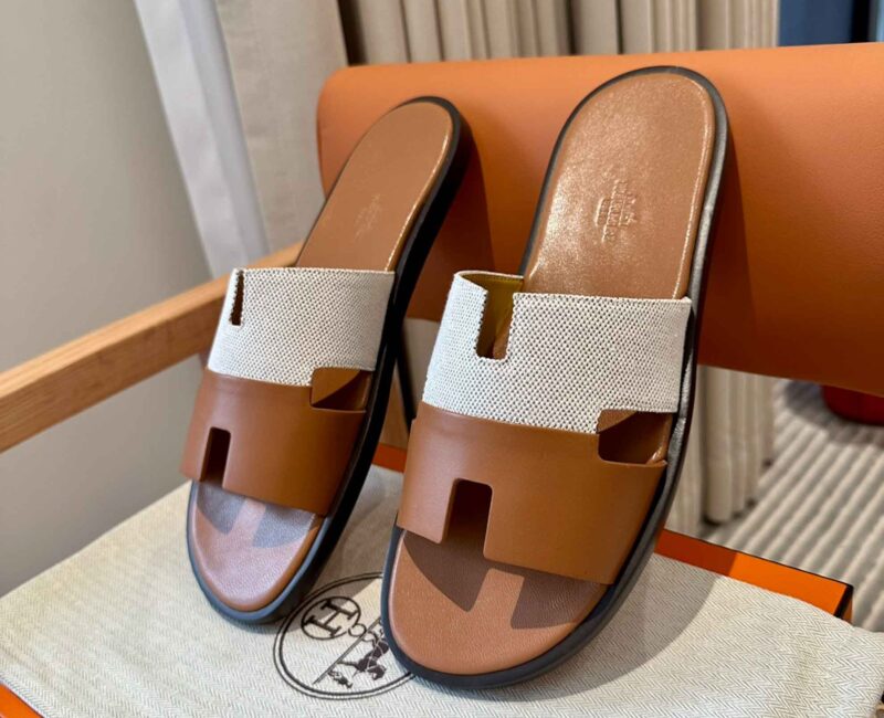 Dép Hermes Nam Canvas Bicolor Nâu Best Quality