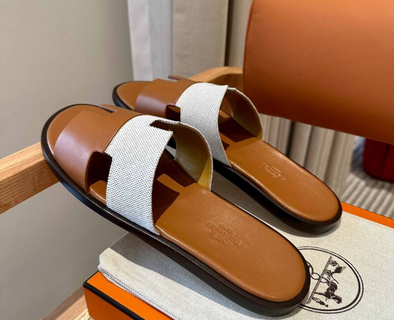 Dép Hermes Nam Canvas Bicolor Nâu Best Quality