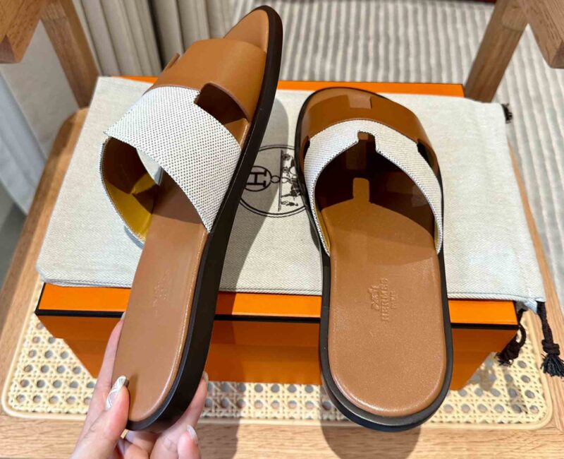 Dép Hermes Nam Canvas Bicolor Nâu Best Quality