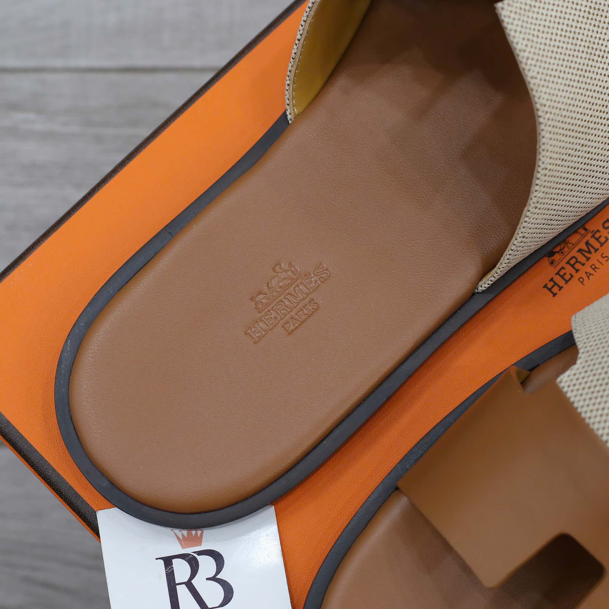 Dép Hermes Nam Canvas Bicolor Nâu Best Quality