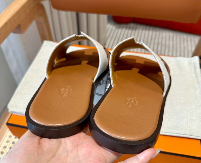 Dép Hermes Nam Canvas Bicolor Nâu Best Quality