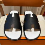 Dép Hermes Nam da Epsom (Sần) Đen Lót Trắng Best Quality