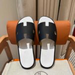 Dép Hermes Nam da Epsom (Sần) Đen Lót Trắng Best Quality