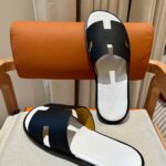 Dép Hermes Nam da Epsom (Sần) Đen Lót Trắng Best Quality