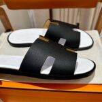 Dép Hermes Nam da Epsom (Sần) Đen Lót Trắng Best Quality