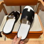 Dép Hermes Nam da Epsom (Sần) Đen Lót Trắng Best Quality