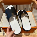 Dép Hermes Nam da Epsom (Sần) Đen Lót Trắng Best Quality