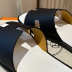 Dép Hermes Nam da Epsom (Sần) Đen Lót Trắng Best Quality