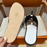 Dép Hermes Nam da Epsom (Sần) Đen Lót Trắng Best Quality