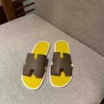 Dép Hermes Nam da Epsom (Sần) Nâu Lót Vàng Best Quality