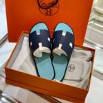 Dép Hermes Nam da Epsom (Sần) Navy Lót Xanh Mint Best Quality