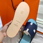 Dép Hermes Nam da Epsom (Sần) Navy Lót Xanh Mint Best Quality
