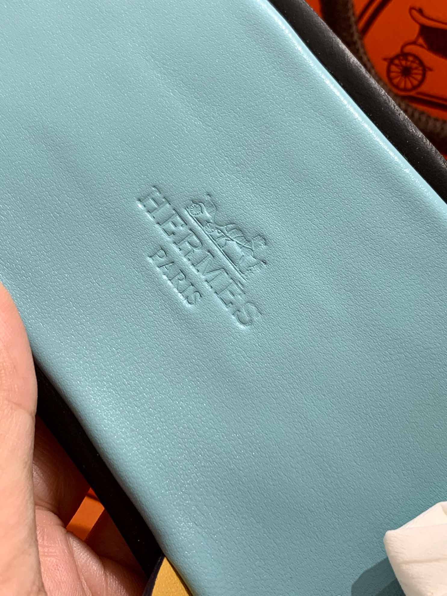 Dép Hermes Nam da Epsom (Sần) Navy Lót Xanh Mint Best Quality